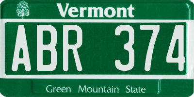 VT license plate ABR374