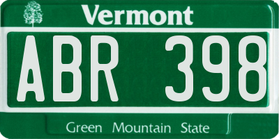 VT license plate ABR398