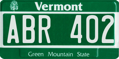 VT license plate ABR402