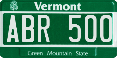 VT license plate ABR500