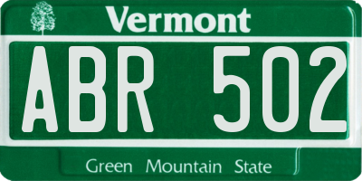 VT license plate ABR502