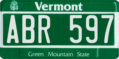 VT license plate ABR597