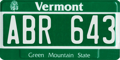 VT license plate ABR643