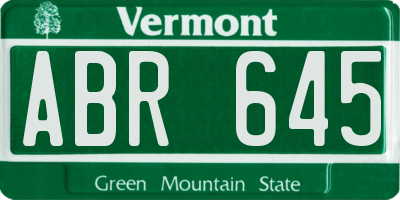 VT license plate ABR645