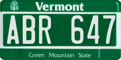 VT license plate ABR647