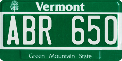VT license plate ABR650