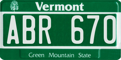 VT license plate ABR670