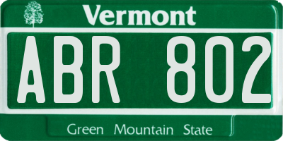 VT license plate ABR802