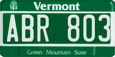 VT license plate ABR803