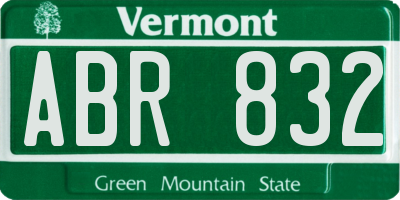 VT license plate ABR832