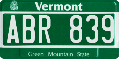 VT license plate ABR839