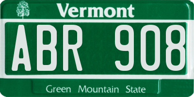 VT license plate ABR908