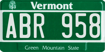 VT license plate ABR958