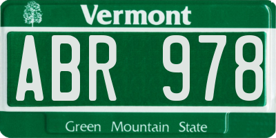 VT license plate ABR978