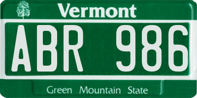 VT license plate ABR986