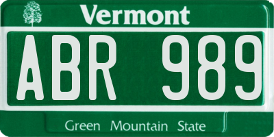 VT license plate ABR989