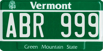 VT license plate ABR999