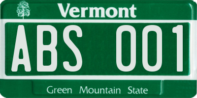 VT license plate ABS001