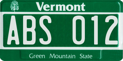 VT license plate ABS012