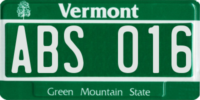 VT license plate ABS016
