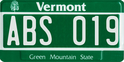 VT license plate ABS019