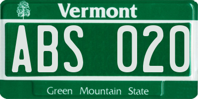 VT license plate ABS020