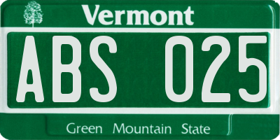 VT license plate ABS025