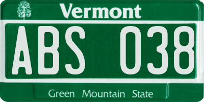 VT license plate ABS038