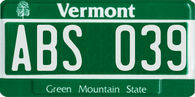 VT license plate ABS039