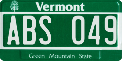 VT license plate ABS049