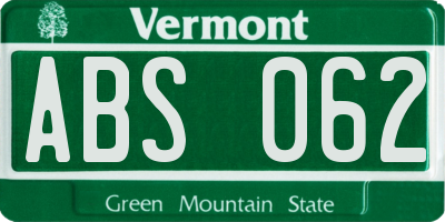 VT license plate ABS062