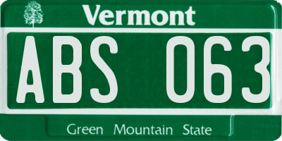 VT license plate ABS063