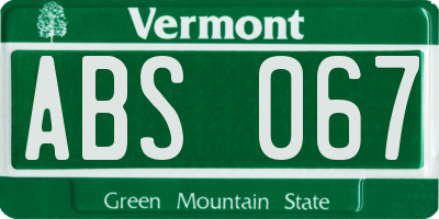 VT license plate ABS067