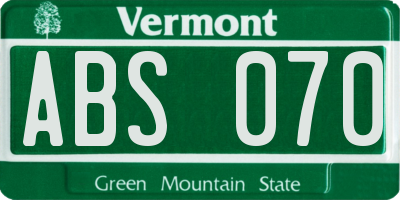 VT license plate ABS070