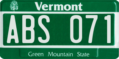 VT license plate ABS071