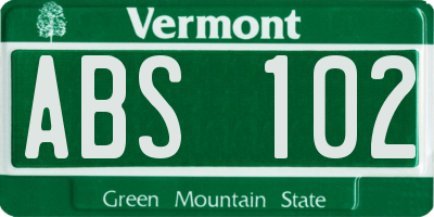 VT license plate ABS102