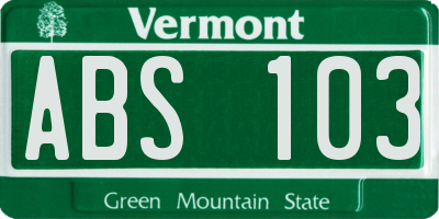 VT license plate ABS103