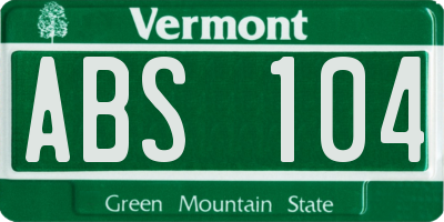 VT license plate ABS104