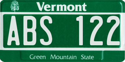 VT license plate ABS122