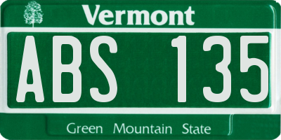 VT license plate ABS135