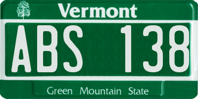 VT license plate ABS138