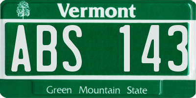 VT license plate ABS143