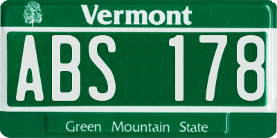 VT license plate ABS178