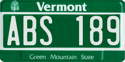 VT license plate ABS189