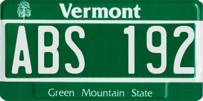 VT license plate ABS192