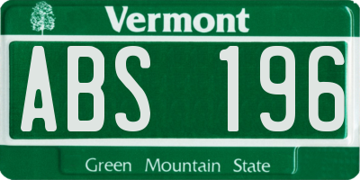 VT license plate ABS196