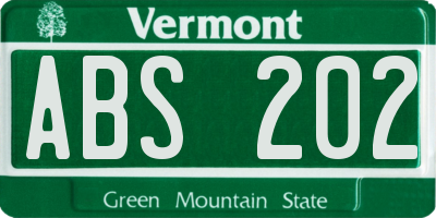 VT license plate ABS202