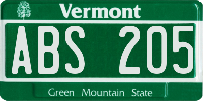 VT license plate ABS205