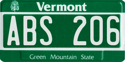 VT license plate ABS206