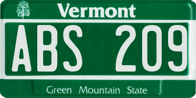 VT license plate ABS209